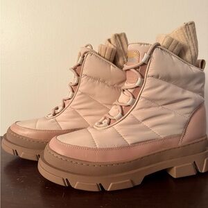 NEWSam Edelman Tabitha Moonbeam Lace Up Quilted Ribbed Cuff Combat Chunky Boot 8